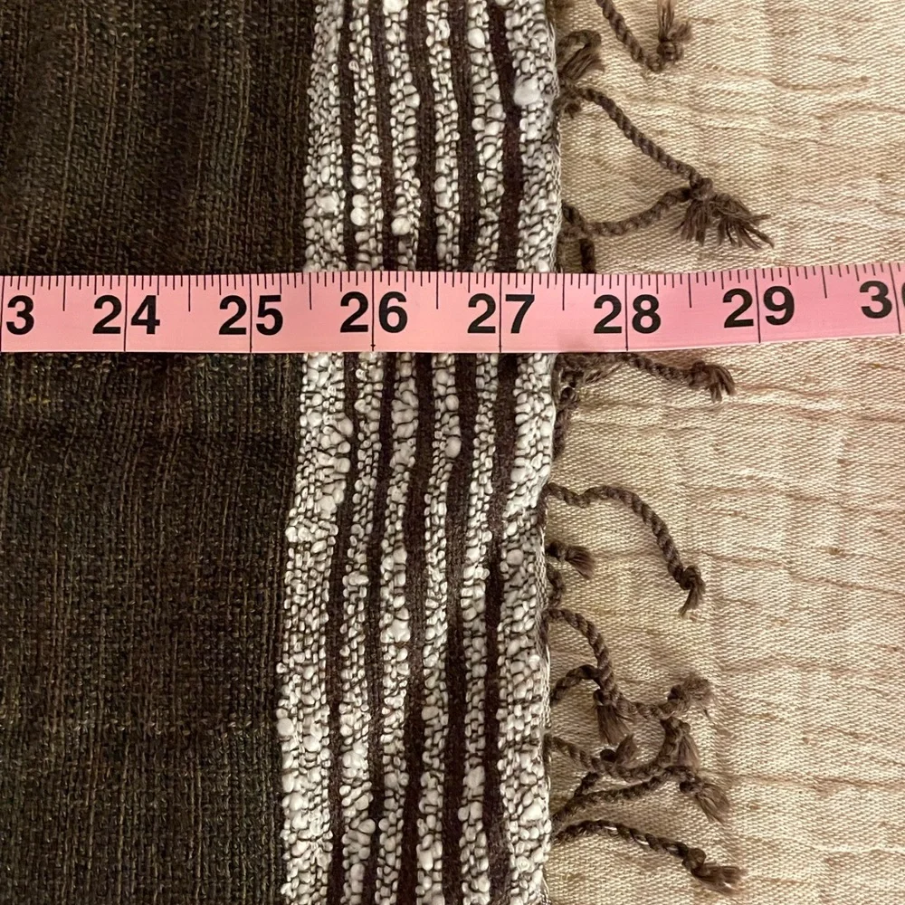 Scarf: Linen Cotton Soft Blend Brown/White Trim & Fringe (54” x 23 w)